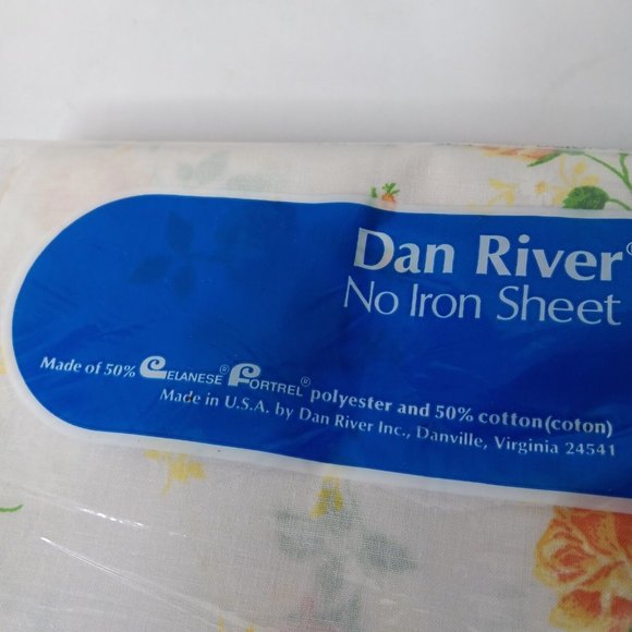 Vintage Dan River Twin Flat Sheet White Yellow Roses No Iron Fortrel 66x104 READ - Picture 5 of 9